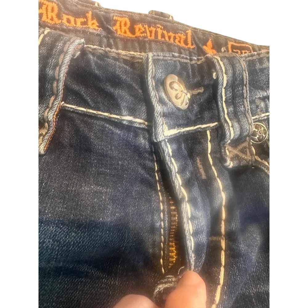 Rock Revival Rhays Bootcut Jeans Mens 29 Dark Wash Distressed Y2K Grunge